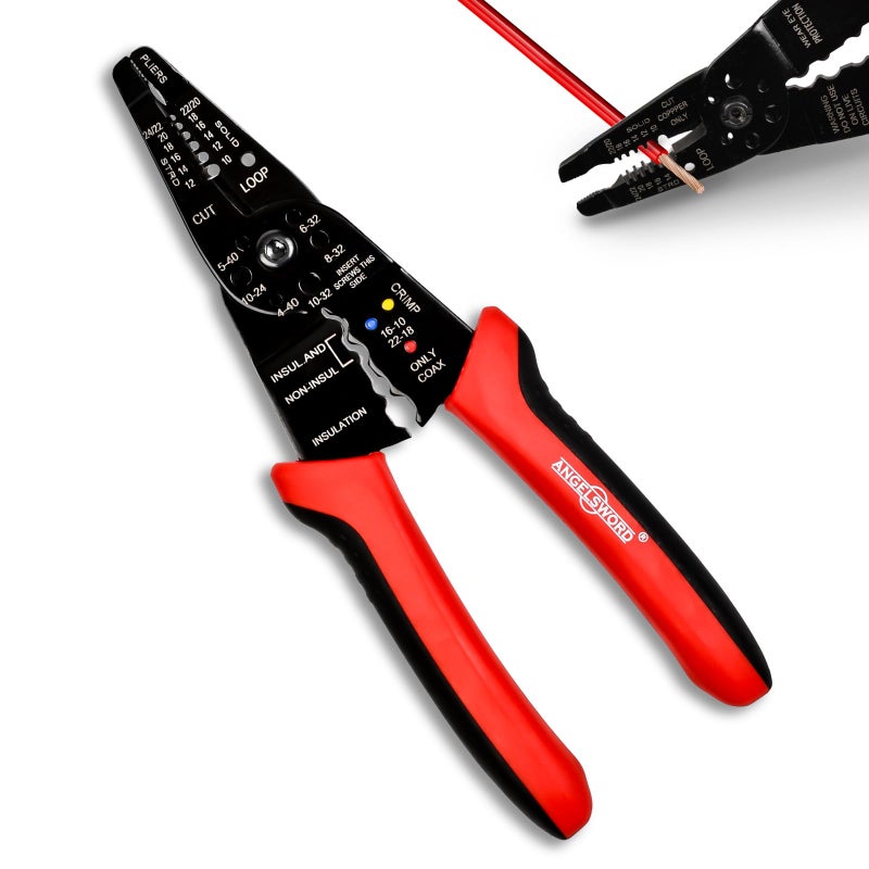 ANGELSWORD 8 inch Wire Stripper, Cable Stripper, Crimping Pliers, Wire Cutter, Wire Crimper, Multi-Function Hand Tool - Image 1