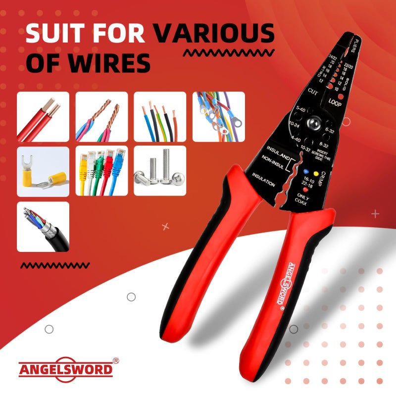 ANGELSWORD 8 inch Wire Stripper, Cable Stripper, Crimping Pliers, Wire Cutter, Wire Crimper, Multi-Function Hand Tool - Image 5