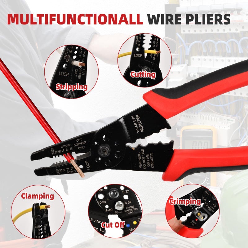 ANGELSWORD 8 inch Wire Stripper, Cable Stripper, Crimping Pliers, Wire Cutter, Wire Crimper, Multi-Function Hand Tool - Image 4