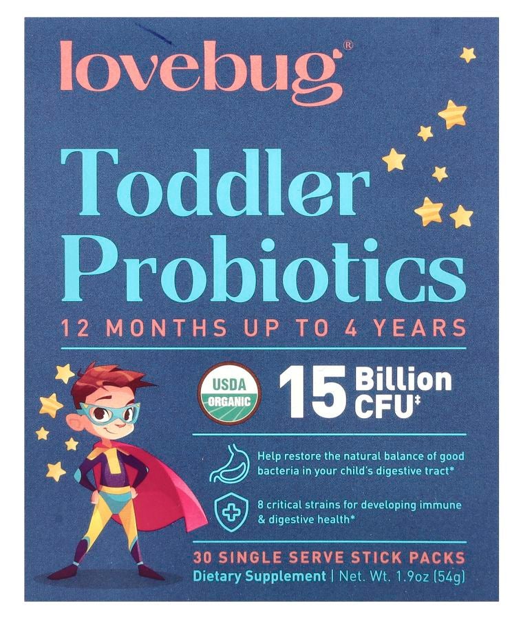 LoveBug Probiotics Toddler Probiotics 12 Months Up To 4 Years 15 Billion CFU 30 Single Serve Stick Packs 0.06 oz (1.8 g) Each