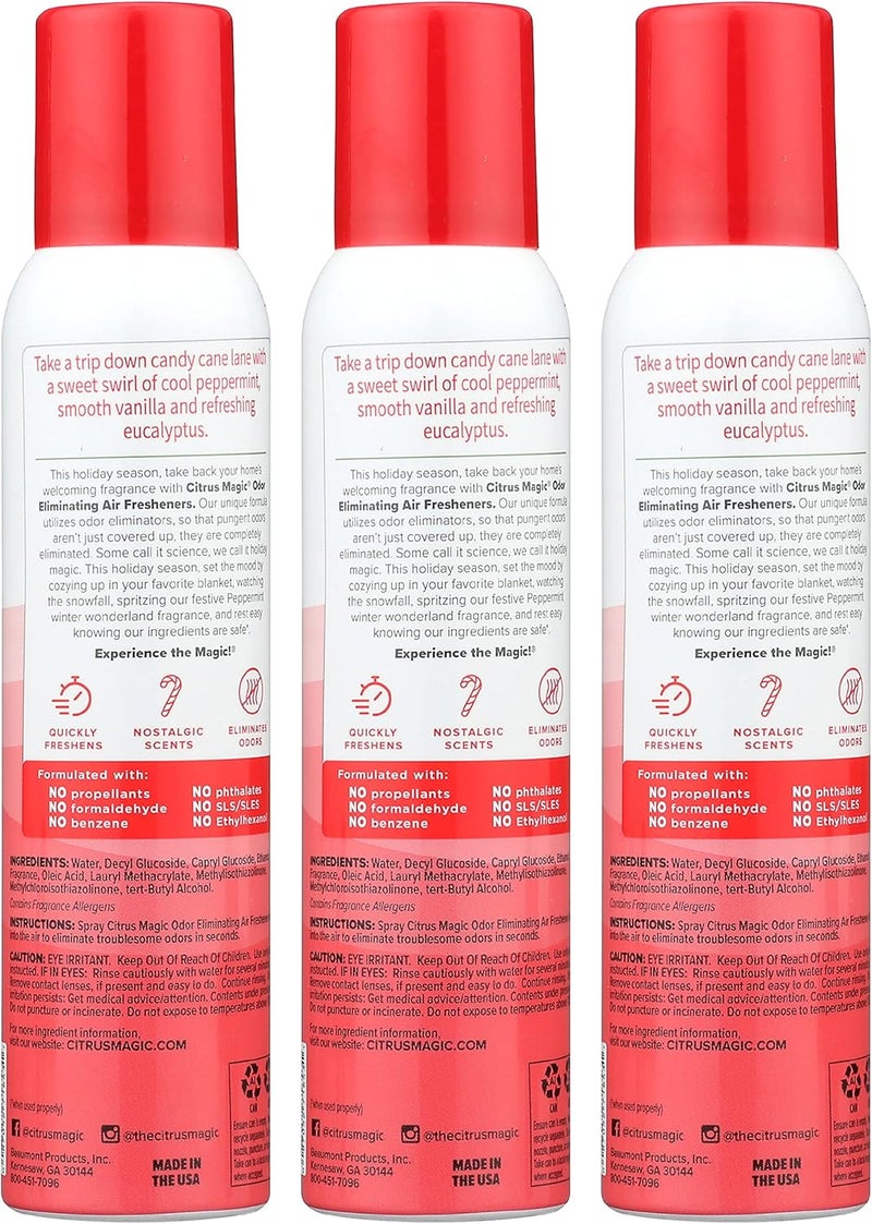 Citrus Magic Holiday Odor Eliminating Air Freshener Spray Holly Jolly Peppermint 3Ounce Pack of 3 - Image 3