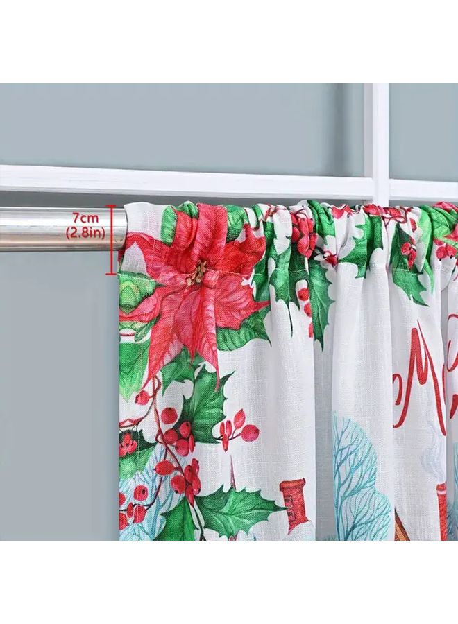 1 PC Festive Christmas Printed Short Curtain Red 51.97x17.72 Inch Modern Rod Pocket Design Blackout Polyester Machine Washable Ideal for Kitchen Living Room Decor Holiday Home Accent - Image 3