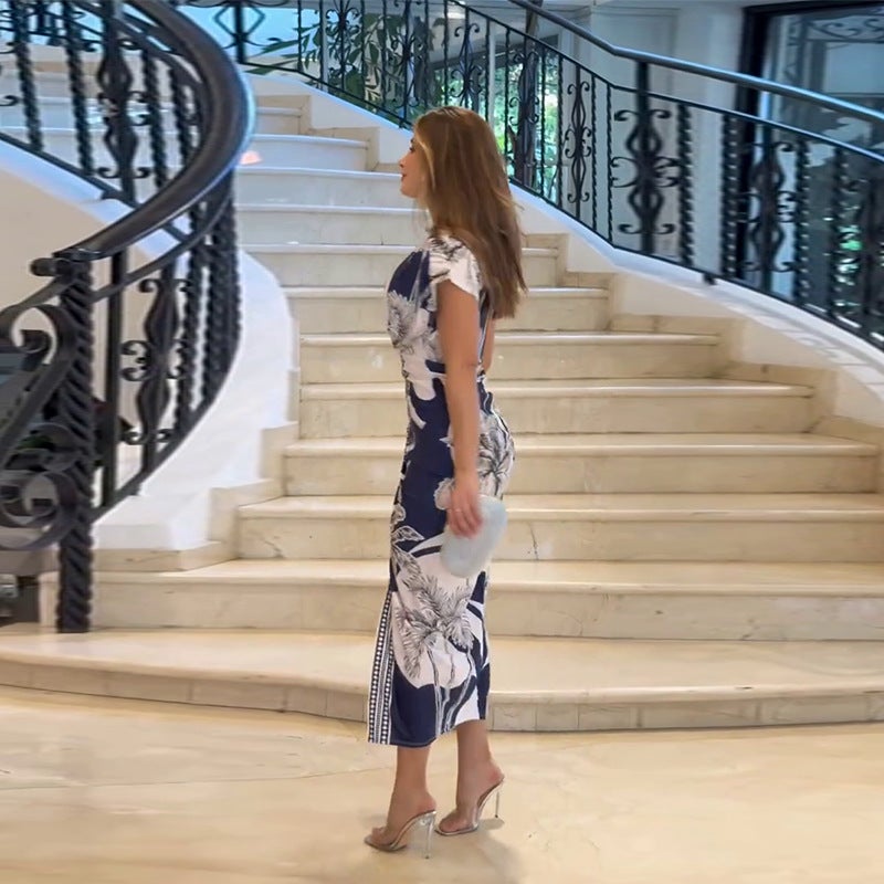 Women'S V-Neck Low-Cut Slim Split Short Sleeve Dress - Image 3