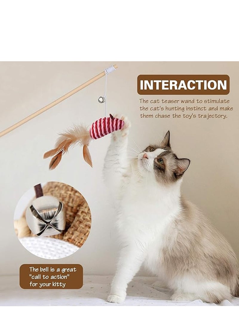 Pet Teaser Cat Toy Wooden with Tray & Feather Interactive Wand - Image 2
