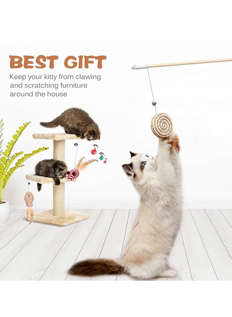 Pet Teaser Cat Toy Wooden with Tray & Feather Interactive Wand - Image 3