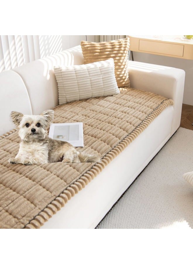 XSlive Faux Fur Plush Dog Couch Cover 3D Stripe Fuzzy Sofa Cover Non-Slip Fluffy Dog Bed Cover Pet Blanket Sofa Couch Furniture Protector for Puppy Large Dog Cat (Coffee,28"x28") - Image 1