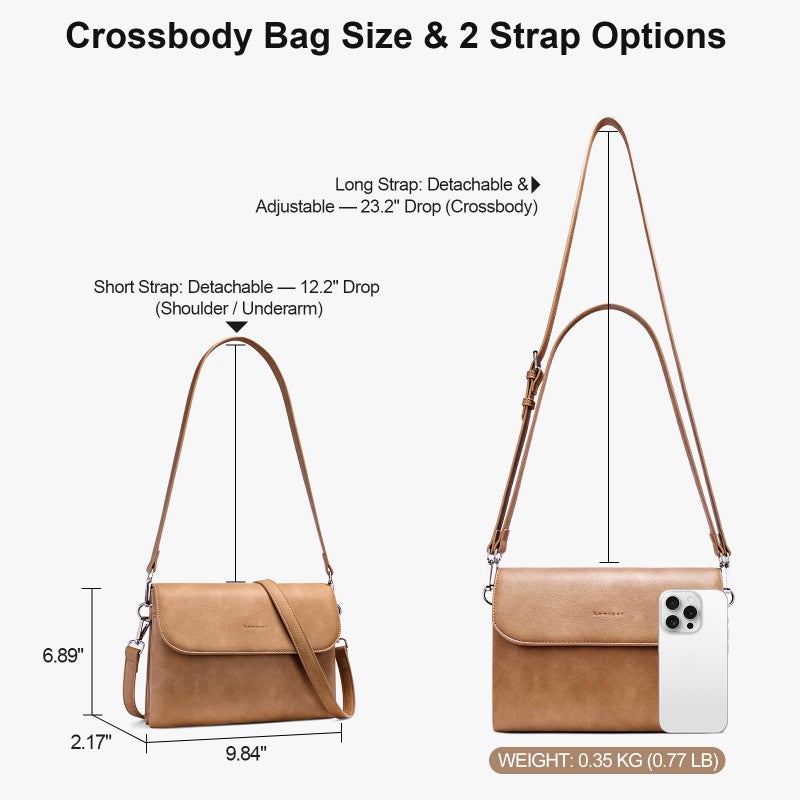 Lexiyat Crossbody Bags for Women Vegan Leather Travel Small Cell Phone Purse Rfid Shoulder Bag with 2 Straps Camelbrown - Image 5