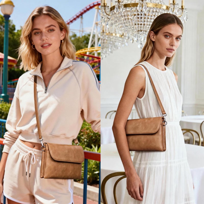 Lexiyat Crossbody Bags for Women Vegan Leather Travel Small Cell Phone Purse Rfid Shoulder Bag with 2 Straps Camelbrown - Image 2