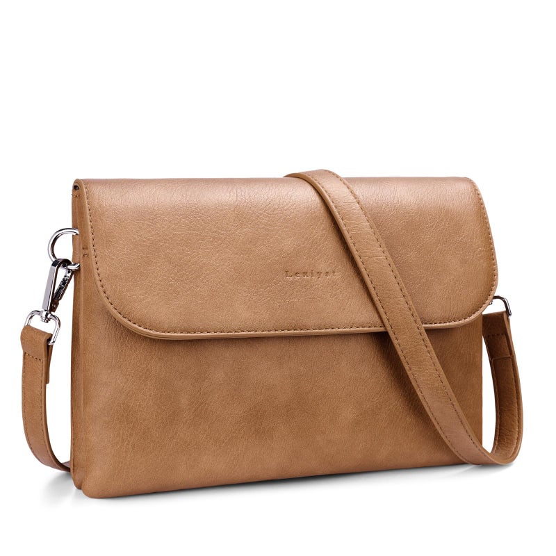 Lexiyat Crossbody Bags for Women Vegan Leather Travel Small Cell Phone Purse Rfid Shoulder Bag with 2 Straps Camelbrown - Image 1