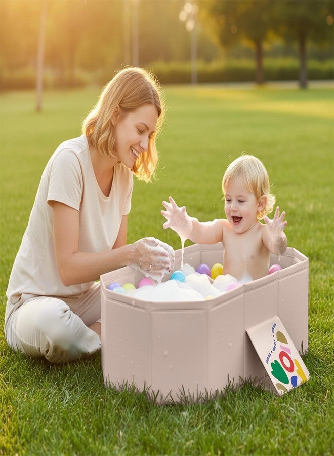 PGONEEE Baby Bathtub for Newborn to Toddlers, Foldable Infants Babies Bath Tub with Non-Slip Base and Drain Plug, Portable Bathtub for Home Outdoor (Ivory, 75-45-25CM) - Image 2