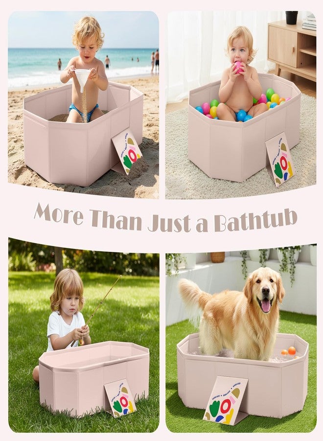 PGONEEE Baby Bathtub for Newborn to Toddlers, Foldable Infants Babies Bath Tub with Non-Slip Base and Drain Plug, Portable Bathtub for Home Outdoor (Ivory, 75-45-25CM) - Image 3