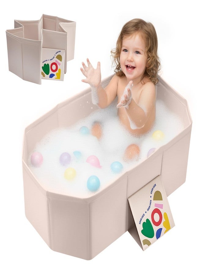 PGONEEE Baby Bathtub for Newborn to Toddlers, Foldable Infants Babies Bath Tub with Non-Slip Base and Drain Plug, Portable Bathtub for Home Outdoor (Ivory, 75-45-25CM) - Image 1