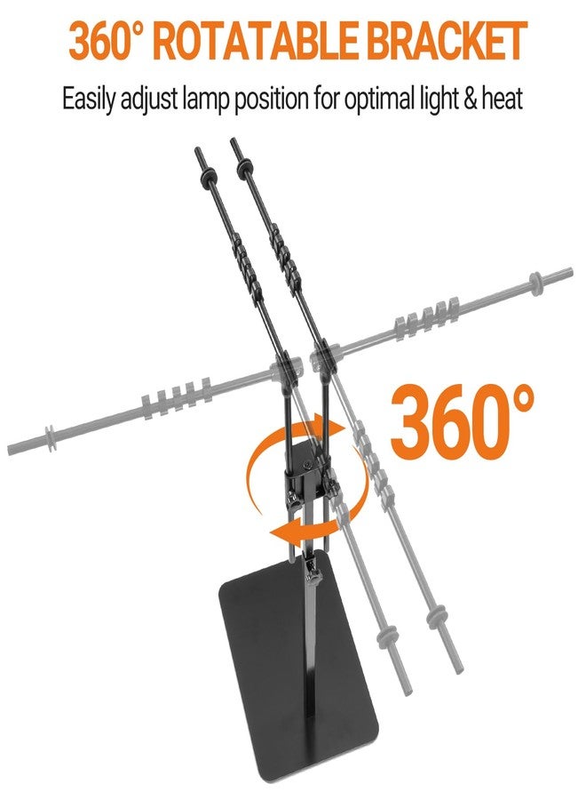 Oiibo Reptile Dual Lamp Stand, Floor Light Holder with Adjustable Heigh Bracket Metal Support for Reptile & Amphibian Terrarium Tank Vivarium Cage - Image 4