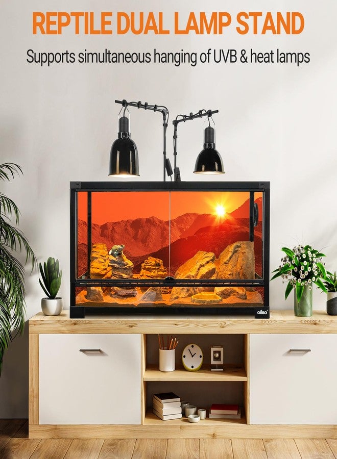 Oiibo Reptile Dual Lamp Stand, Floor Light Holder with Adjustable Heigh Bracket Metal Support for Reptile & Amphibian Terrarium Tank Vivarium Cage - Image 2