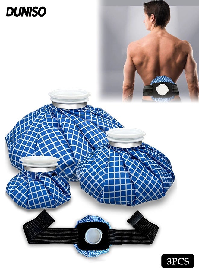 DUNISO 3 Pcs Ice Bag Packs，Reusable Ice Pack for Injuries with Elastic Breathable Support Wrap，No-Leak Elastic Breathable Ice Bag with Cover，Waterproof and Leak Proof，for Injuries,Hot & Cold Therapy and Pain Relief， 6"/9"/11" - Image 1