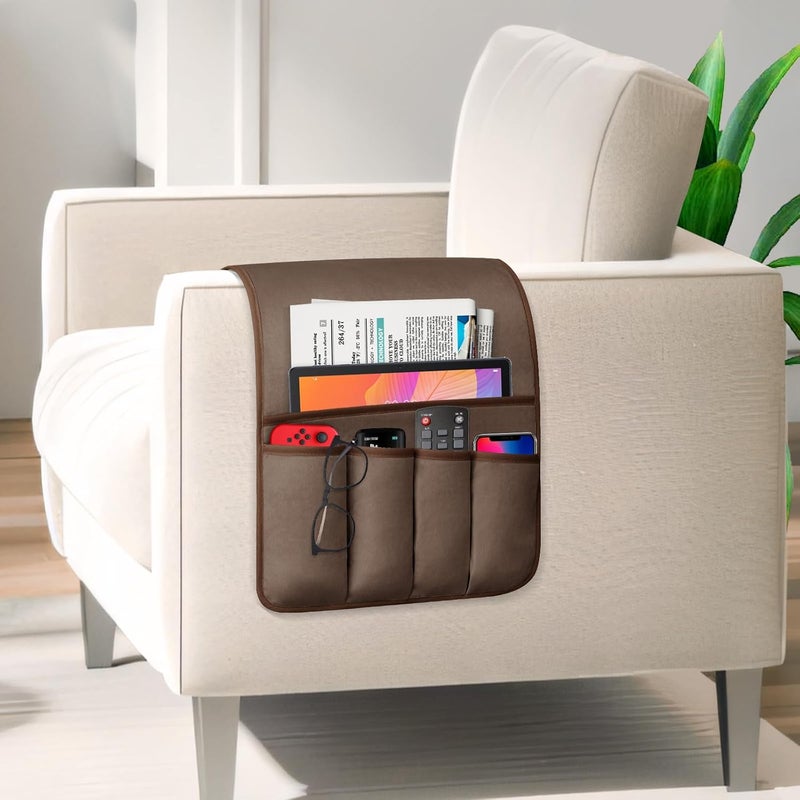 WETRBWEH Remote Control Holder for Armchair Caddy，Couch Caddy Organizer TV Remote Holder for Bed Storage 5 Pockets，Remote Caddy Bedside Organizer Bedside Table Organizer (Brown, 35"x12.4") Balanced universal design - Image 2
