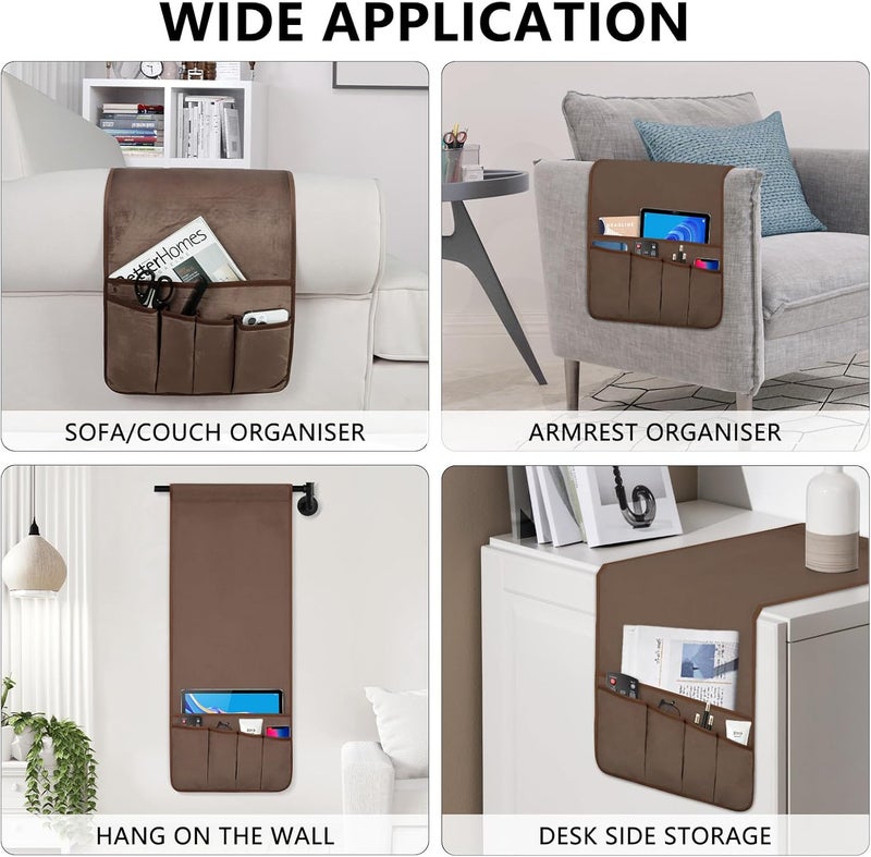 WETRBWEH Remote Control Holder for Armchair Caddy，Couch Caddy Organizer TV Remote Holder for Bed Storage 5 Pockets，Remote Caddy Bedside Organizer Bedside Table Organizer (Brown, 35"x12.4") Balanced universal design - Image 5