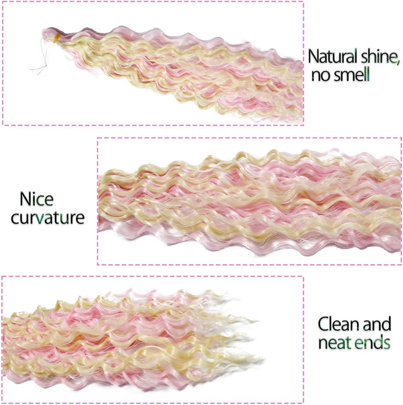 DSOAR Braiding Hair Deep Wave Synthetic Hair Wavy Curly Reflections for Braiding Ocean Wave Hair Bundles 22 Inch 3 Packs, 613/Pink - Image 3