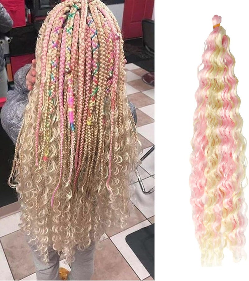 DSOAR Braiding Hair Deep Wave Synthetic Hair Wavy Curly Reflections for Braiding Ocean Wave Hair Bundles 22 Inch 3 Packs, 613/Pink - Image 1