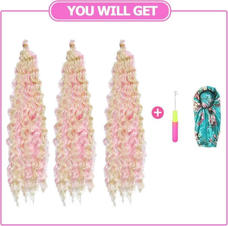DSOAR Braiding Hair Deep Wave Synthetic Hair Wavy Curly Reflections for Braiding Ocean Wave Hair Bundles 22 Inch 3 Packs, 613/Pink - Image 4
