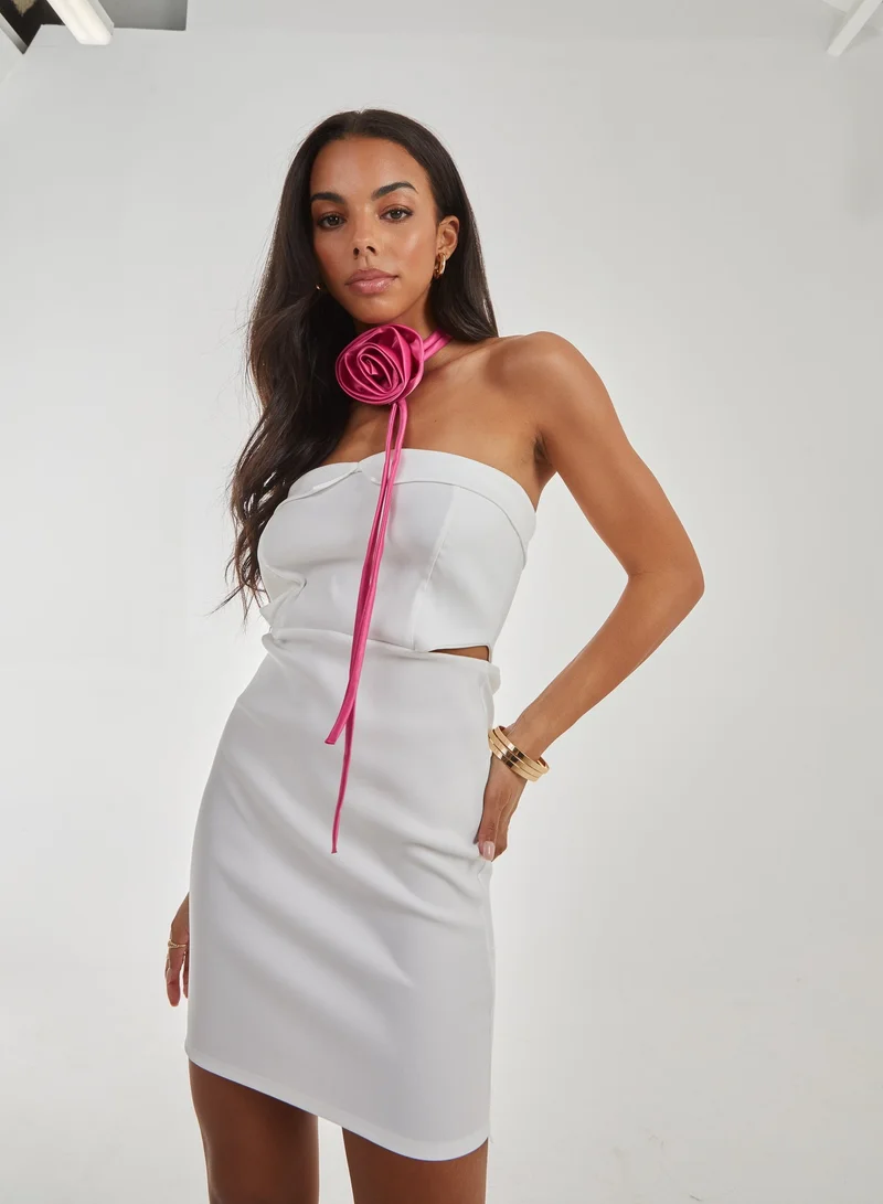 بينك فانيلا فستان ضيق بدون حمالات بفتحات