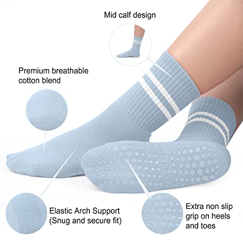BLONGW Pilates Socks with Grips for Women, Non-Slip Yoga Athletic Socks for Barre Barefoot Workout Hospital (US, Alpha, Small, Medium, Regular, Regular, 3 Blue/White/Gray/Black- 4 Pairs) - Image 2