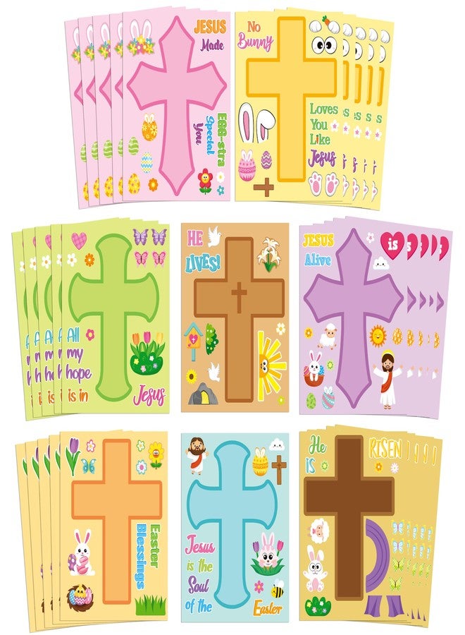 CY2SIDE Easter Cross Face Sticker - 40PCS Make Your Own Jesus He is Risen Cross Sticker Craft Game for Kids Classroom Reward DIY Easter Party Favors for Kids Christian Sunday School Activities - Image 1