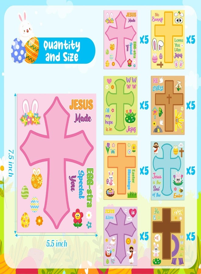 CY2SIDE Easter Cross Face Sticker - 40PCS Make Your Own Jesus He is Risen Cross Sticker Craft Game for Kids Classroom Reward DIY Easter Party Favors for Kids Christian Sunday School Activities - Image 2