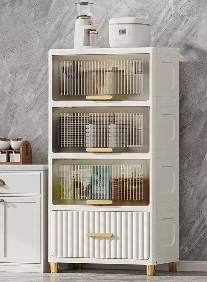 C&C Home Multipurpose 4 Layers Storage Cabinet Freestanding Narrow Side Organizer Cabinet with 3 Flip Top Magnetic Lids and 1 Spacious Drawer for Bathroom Hallway Kitchen Bedroom 60x30x110 cm  - Image 1