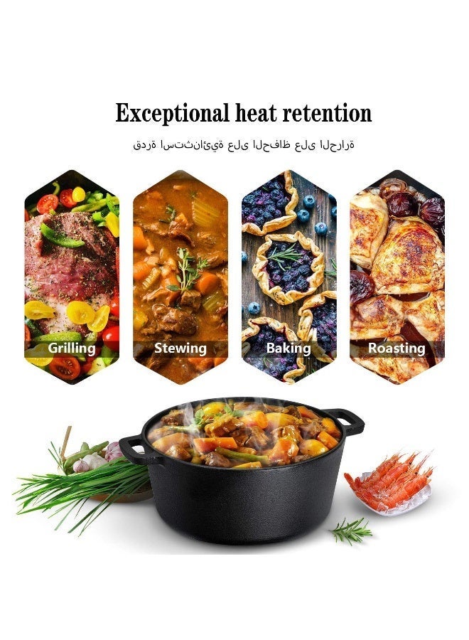 طقم قدر ومقلاة من الحديد الزهر 2 في 1، مقلاة مقاس 10.5 بوصة، مقبض وحامل غطاء، مثالي للخبز، والطهي البطيء، والتحميص، والتخييم، والقلي - للاستخدام الداخلي والخارجي - Image 2