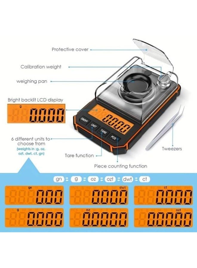 ميزان رقمي بشاشة LCD مع إضاءة خلفية باللون البرتقالي، 6 أوضاع للوزن، السعة 50 جرام × 0.01 جرام - Image 3