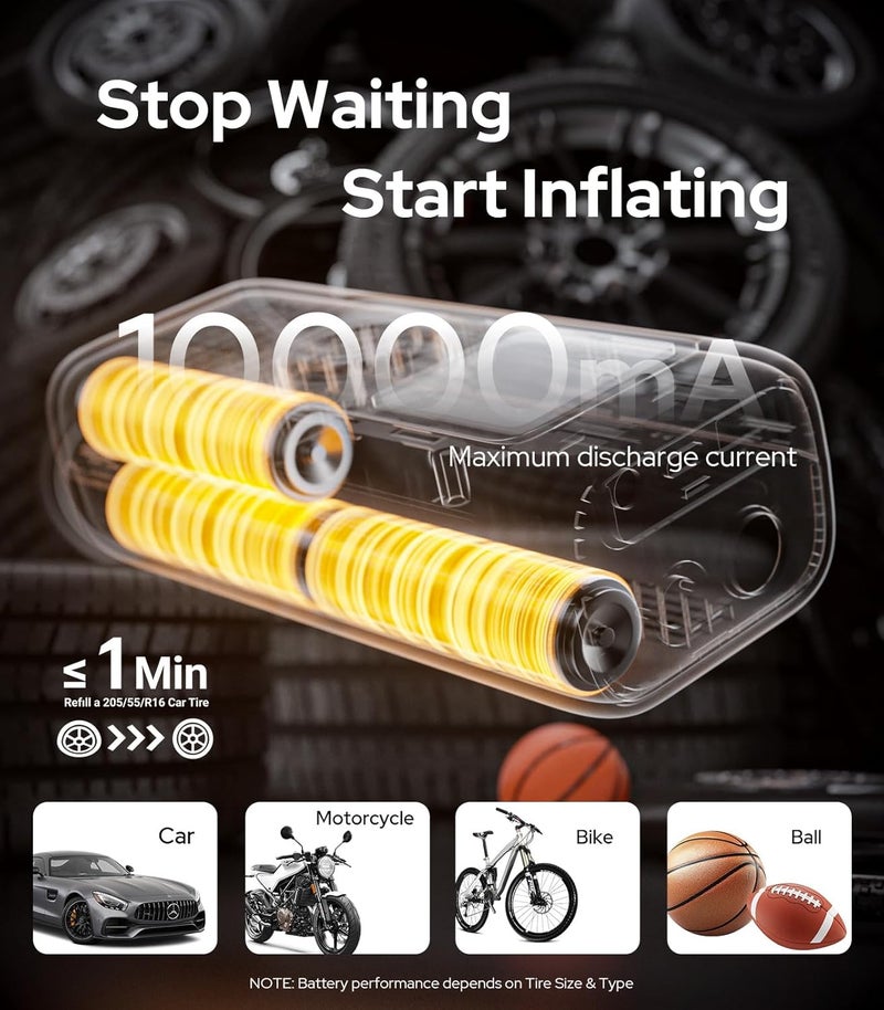 WARWOLF 160PSI Tire Inflator Portable Air Compressor - Fast Air Pump for Car, Motorcycle, and Bike - Image 3