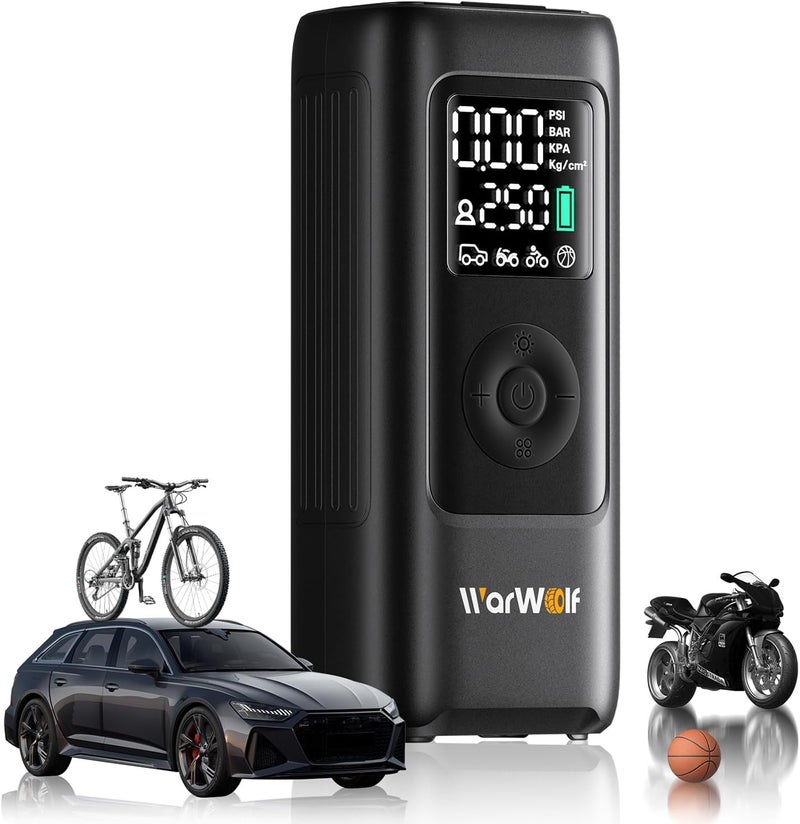 WARWOLF 160PSI Tire Inflator Portable Air Compressor - Fast Air Pump for Car, Motorcycle, and Bike - Image 1