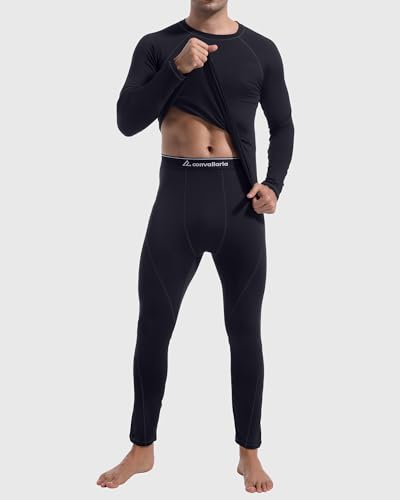CL convallaria Mens Thermal Underwear Set Long Johns for Men Winter Hunting Gear Sport Base Layer Top and Bottom Midweight Black M Medium - Image 2