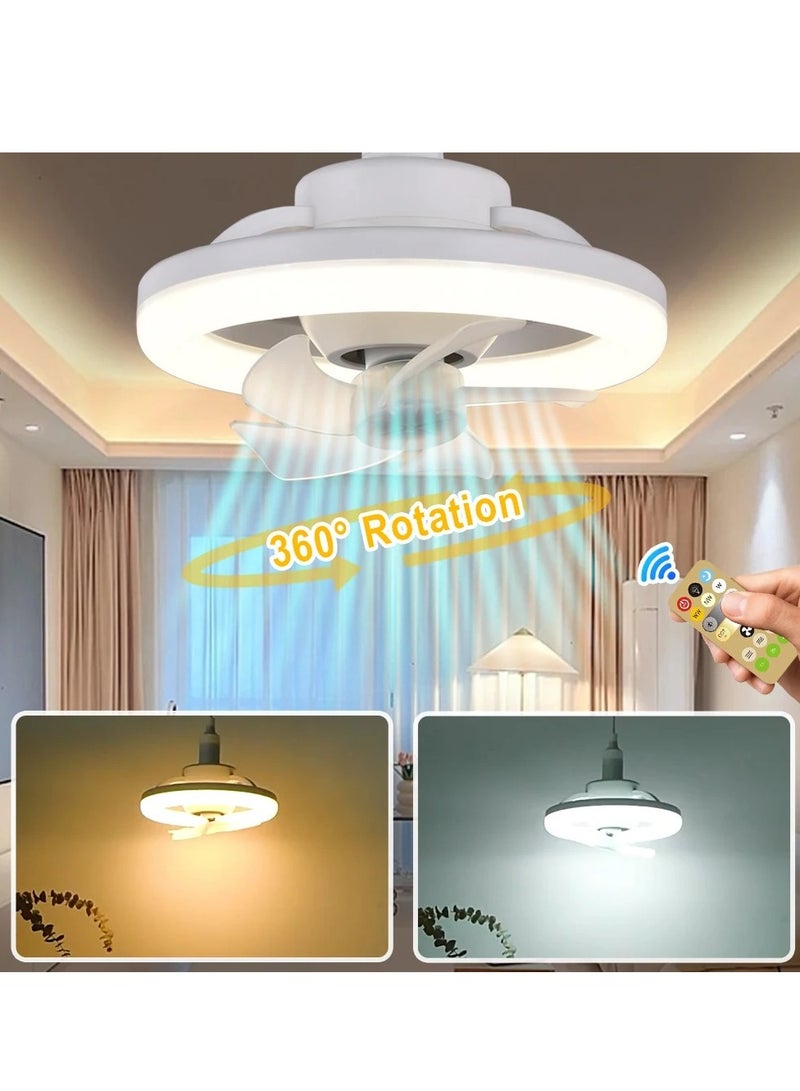 Loquat E27 Ceiling Fan With Led Light Remote Control 360 ° Rotation Modern Led Ceiling Fan With Remote Control Socket Fan Light For Kitchen Bathroom Bedroom Home Office - Image 1