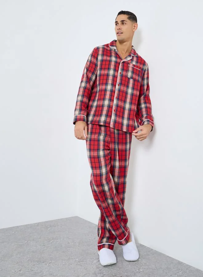 ستايلي طقم بيجاما من بنطال وقميص فلانيل بطبعة مربعات
