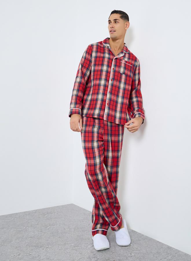 ستايلي طقم بيجاما من بنطال وقميص فلانيل بطبعة مربعات - Image 1