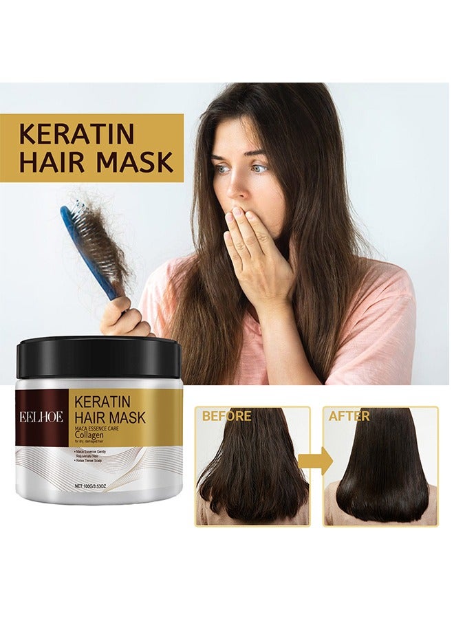 EELHOE Collagen Keratin Hair Mask For Damaged Hair, Repair For Dry Damaged Or Color Treated Hair, Argan Oil Protein Treatment, Intense Moisture And Hydration For Curly Or Straight Thin Fine Hair, 100ML - Image 4