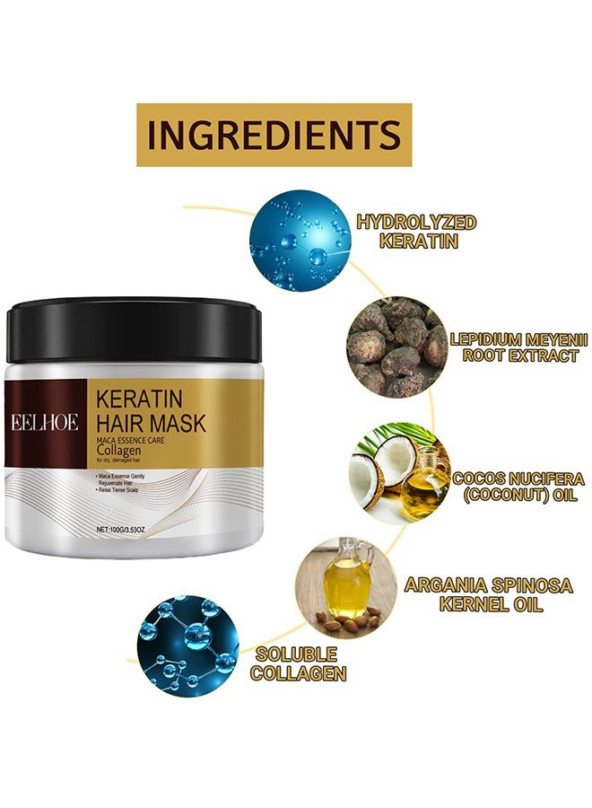 EELHOE Collagen Keratin Hair Mask For Damaged Hair, Repair For Dry Damaged Or Color Treated Hair, Argan Oil Protein Treatment, Intense Moisture And Hydration For Curly Or Straight Thin Fine Hair, 100ML - Image 3