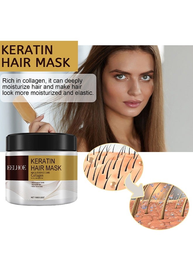 EELHOE Collagen Keratin Hair Mask For Damaged Hair, Repair For Dry Damaged Or Color Treated Hair, Argan Oil Protein Treatment, Intense Moisture And Hydration For Curly Or Straight Thin Fine Hair, 100ML - Image 5