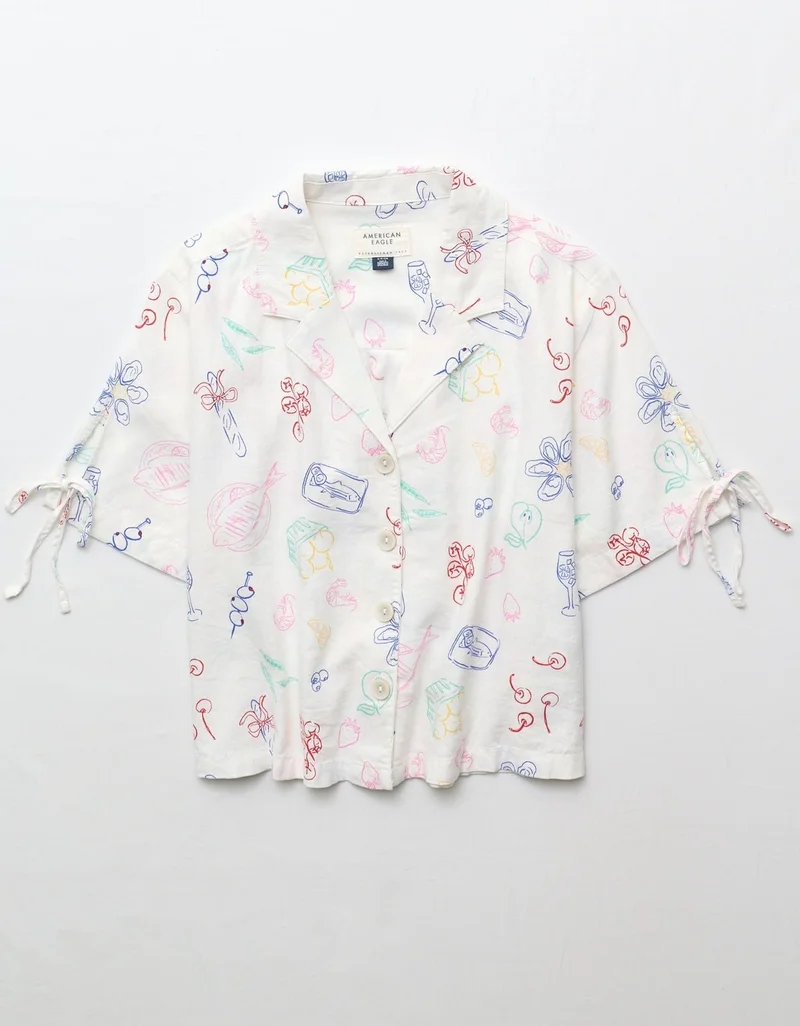 American Eagle  AE Linen-Blend Button-Up Shirt for Women | Best Price UAE