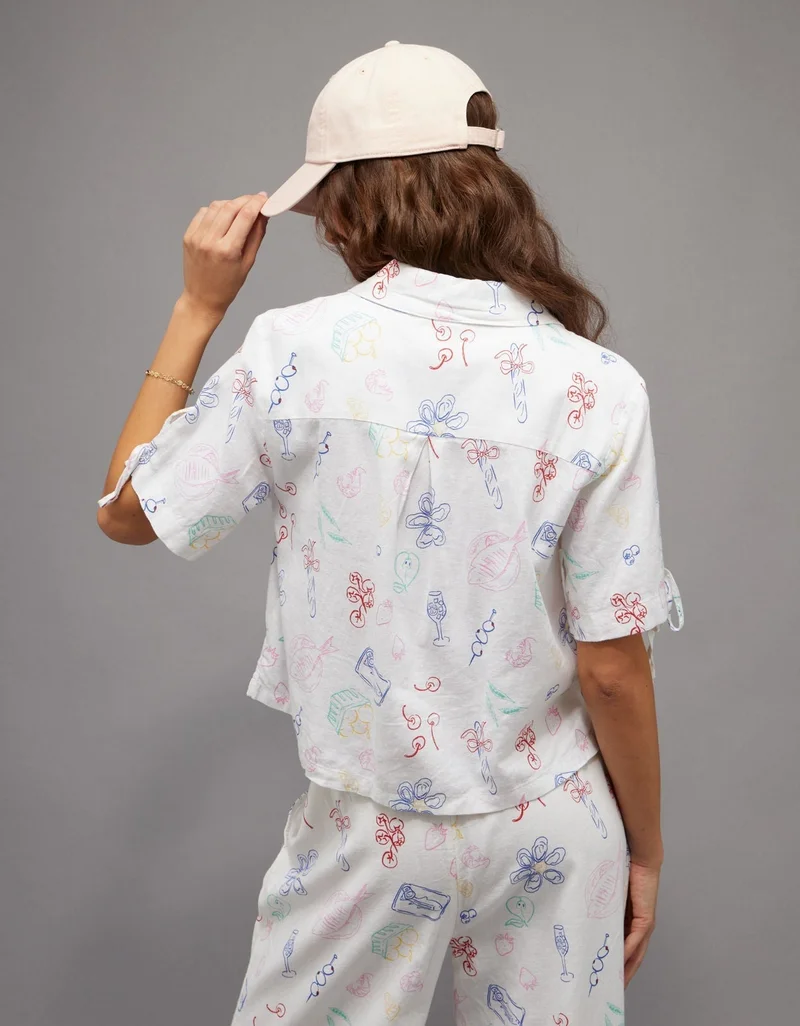 American Eagle AE Linen-Blend Button-Up Shirt