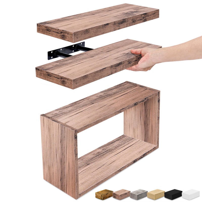 Sorbus Floating Shelves for Wall Set of 3  Bathroom Shelves for Wall Storage Over Toilet Bedroom Farmhouse Decor  2 Floating Shelves with Invisible Brackets  1 Rectangular Box Mahogany
