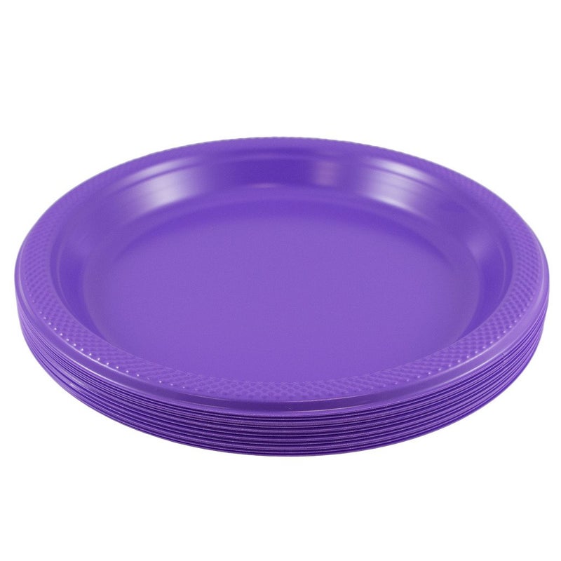 JAM PAPER Round Plastic Party Plates - Large - 10 1/4 inch - Hot Purple - 20/Pack - Image 1