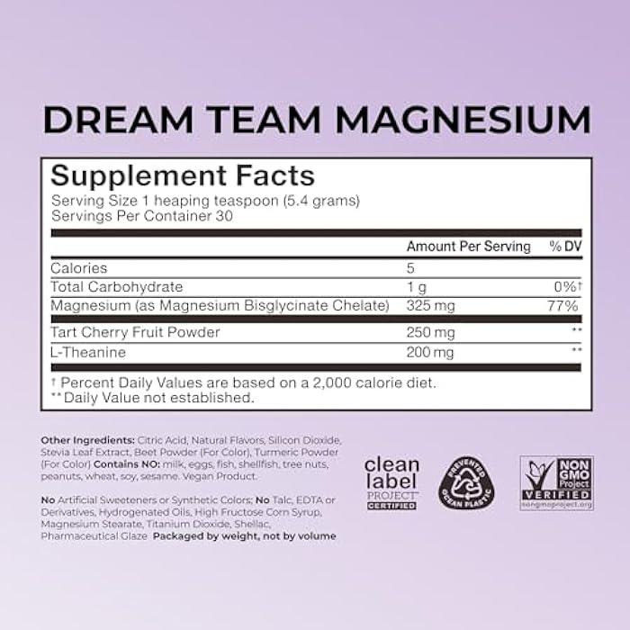 Hum Nutrition Dream Team Magnesium Bisglycinate Powder, L Theanine & Tart Cherry Magnesium Supplement Drink Mix, Support Rest, Relaxation & Sleep Routine, Gluten Free, Vegan, Cherry Lemon, 30 Servings - Image 5