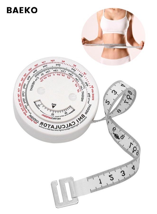 BAEKO Bmi Measuring Tape, Bmi Wheel Calculator Body Mass Index Calculator, Body Tape Measure for Body Waist Weight Health Accurate Measurement (White) - Image 1