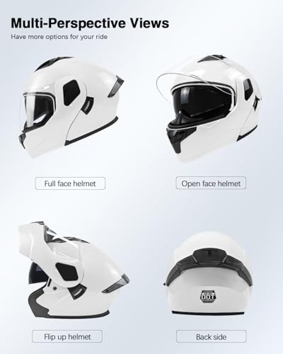 TTMiku Motorcycle Helmet, Youth Adult Full Face Flip Up Modular Dirt Bike ATV Motorbike Street Race Helmet Casco para Moto, DOT Approved (Pearl White, Small) - Image 2