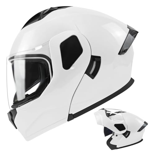 TTMiku Motorcycle Helmet, Youth Adult Full Face Flip Up Modular Dirt Bike ATV Motorbike Street Race Helmet Casco para Moto, DOT Approved (Pearl White, Small) - Image 1