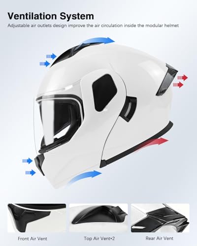 TTMiku Motorcycle Helmet, Youth Adult Full Face Flip Up Modular Dirt Bike ATV Motorbike Street Race Helmet Casco para Moto, DOT Approved (Pearl White, Small) - Image 3