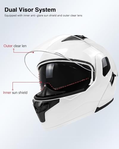 TTMiku Motorcycle Helmet, Youth Adult Full Face Flip Up Modular Dirt Bike ATV Motorbike Street Race Helmet Casco para Moto, DOT Approved (Pearl White, Small) - Image 4